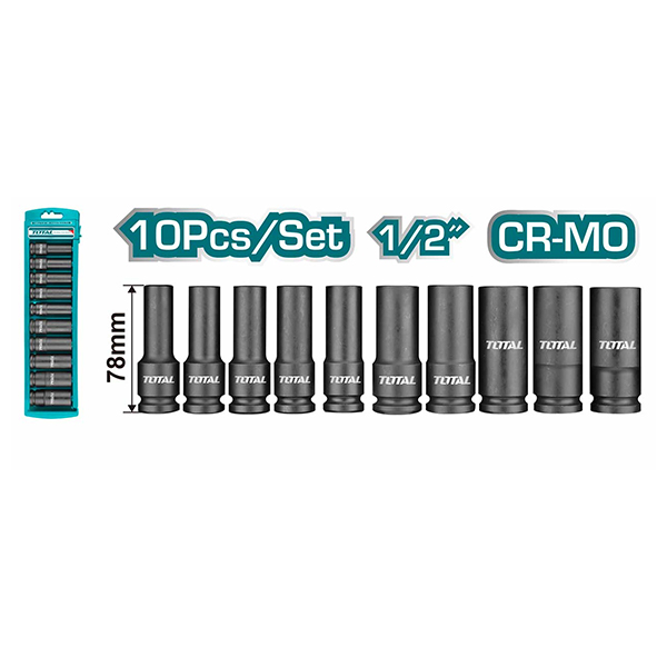 Bộ 10 đầu tuýp dài 1/2" Thép Cr-mo Total THKISD12102L 3 bo 10 dau tuyp dai 1 2 thep cr mo total thkisd12102l 1682475450