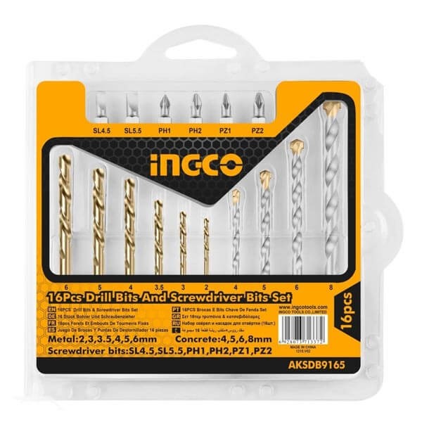 Bộ 16 mũi khoan kim loại và mũi bắt vít Ingco AKSDB9165