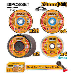 Bộ 30 đá cắt, đá mài và nhám xếp 76mm(3") Ingco MCD07630