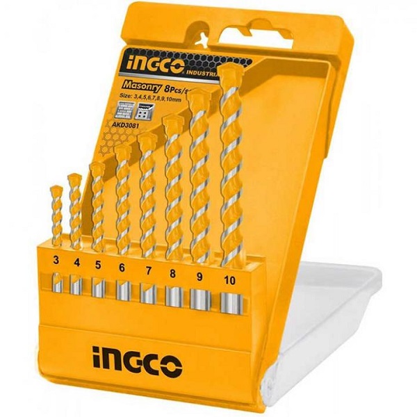 Bộ 8 mũi khoan bê tông đuôi trơn Ingco AKD3081