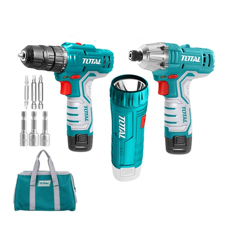 Bộ combo máy siết vít pin, khoan pin và đèn pin 12V Total TKLI1203