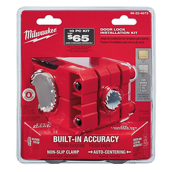 Bộ định vị khoan khóa cửa Milwaukee bao gồm lưỡi khoét lỗ