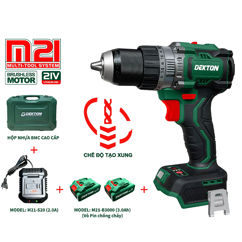 Bộ máy khoan pin 21V Dekton M21-ID1390CP (2 Pin 4.0Ah & Sạc)