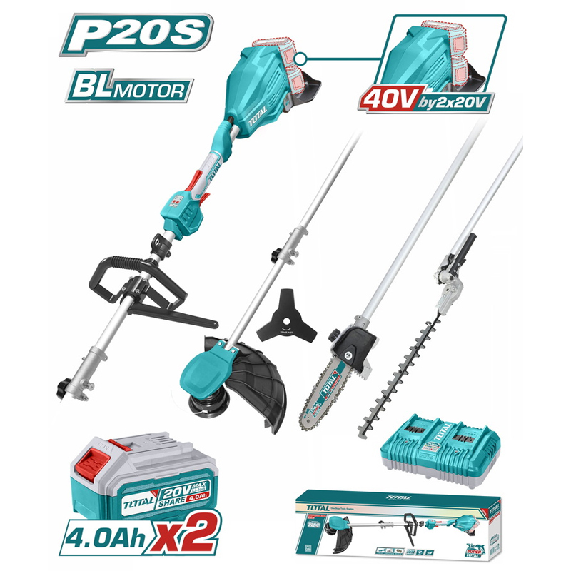 Bộ máy làm vườn 4 trong 1 dùng pin 20Vx2 Total TSTLI2040386 (2 Pin 4.0Ah, 1 Sạc) 3 bo may lam vuon 4 trong 1 dung pin 20vx2 total tstli2040386 2 pin 40ah 1 sac 1749437236
