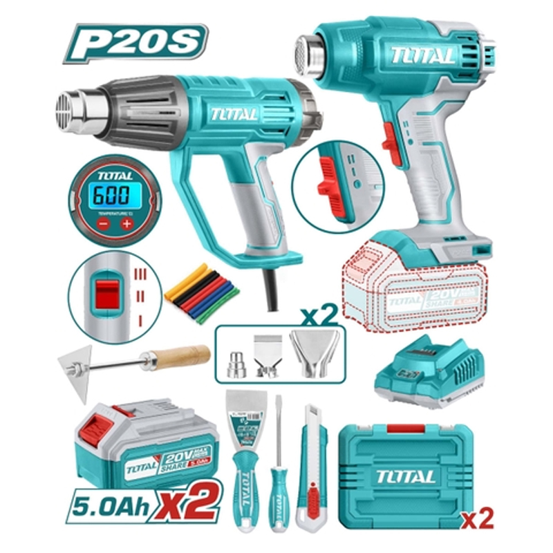 Bộ máy thổi nóng dùng điện và pin Total TOSLI250801 (2 Pin 5.0Ah, 1 Sạc) 2 bo may thoi nong dung dien va pin total tosli250801 2 pin 50ah 1 sac 1750048840