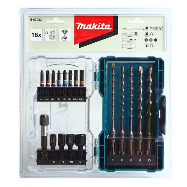 Bộ mũi khoan bê tông và mũi vít 18 chi tiết Makita E-07082