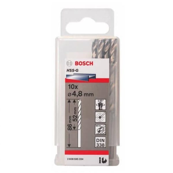 Bộ mũi khoan sắt 10 mũi 4.8mm HSS-G Bosch 2608595334