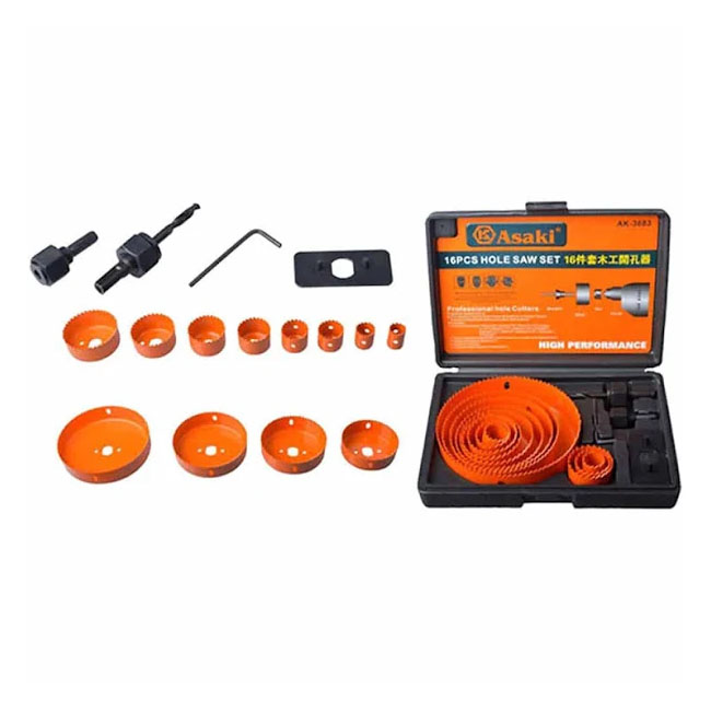Bộ mũi khoét lỗ gỗ và thạch cao 16 chi tiết Asaki AK-3683