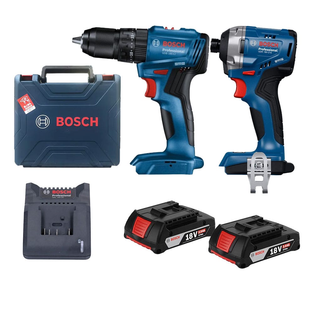 Combo Bosch 2 - Máy khoan pin GSB 185-LI + Máy vặn vít GDR 18V-215 + 2 Pin 18V 2.0Ah & 1 Sạc