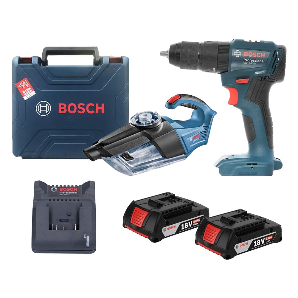 Combo Bosch 3 - Máy khoan động lực GSB 185-LI + Máy hút bụi GAS 18V-1 + 2 Pin 18V 2.0Ah & 1 Sạc