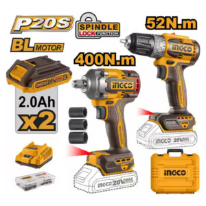 Combo INGCO CKLI20271 - Máy khoan pin & Máy siết bu lông pin 20V - Kèm 2 Pin 2.0AH, 1 Sạc