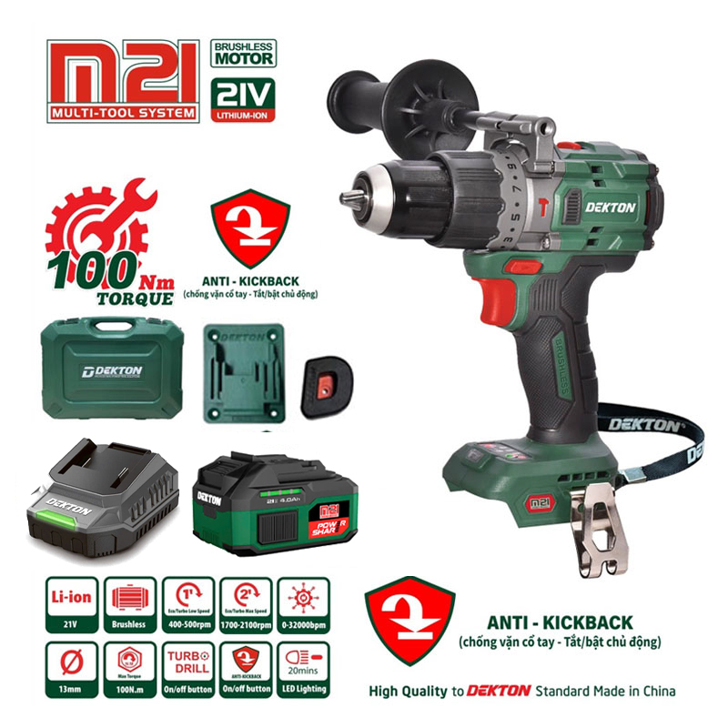 Combo máy khoan động lực dùng pin 21V Dekton M21-ID13100PLUS ( 1 Pin 4.0Ah, 1 Sạc) 8 combo may khoan dong luc dung pin 21v dekton m21 id13100plus 1 pin 40ah 1 sac 1753950622