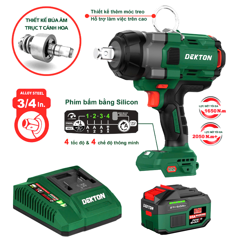 Combo máy siết bu lông dùng pin 21V Dekton M21-IW1650PRO ( 1 Pin 6.0Ah, 1 Sạc) 2 combo may siet bu long dung pin 21v dekton m21 iw1650pro 1 pin 60ah 1 sac 1753926475