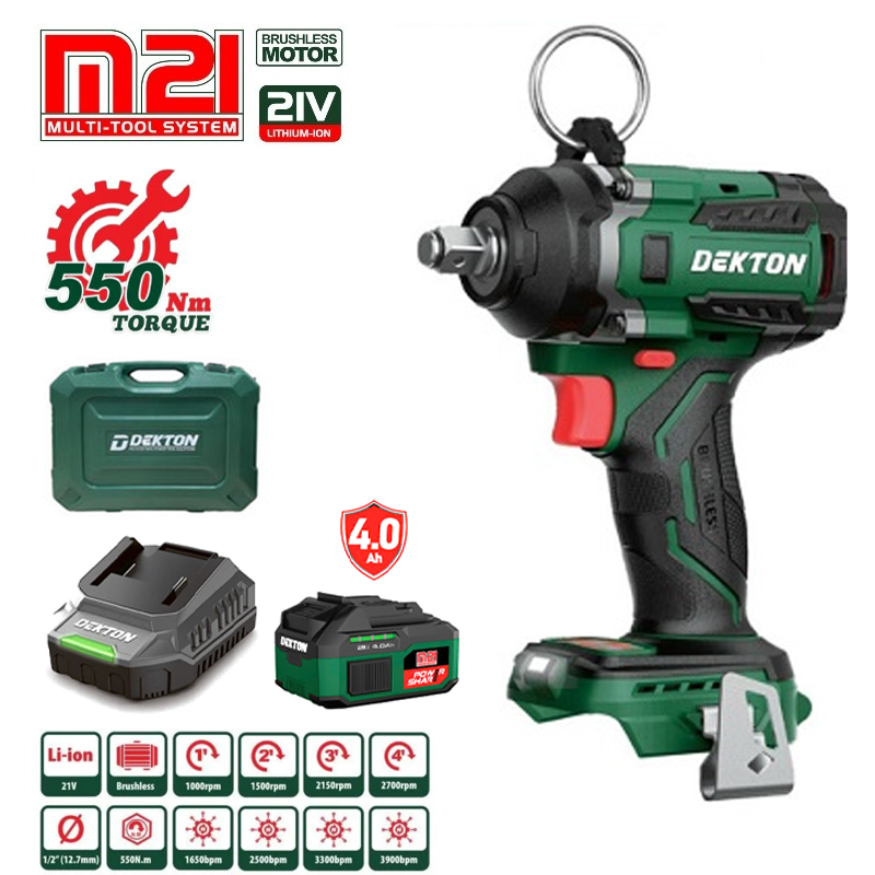 Combo Máy siết bu lông dùng pin 21V Dekton M21-IW550PRO (1 Pin 4.0 Ah, 1 sạc)