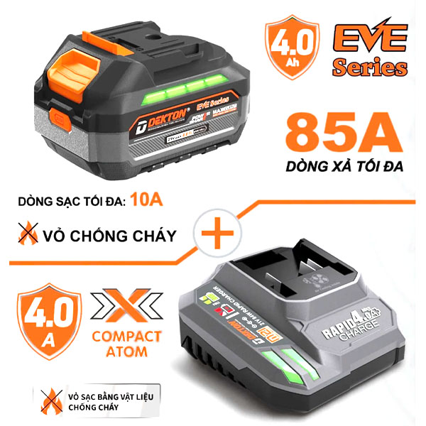 Combo Pin Sạc 21V Dekton 1 Pin 4.0Ah & 1 Sạc nhanh 4A (M21-B4015PRO+M21-S40CP)