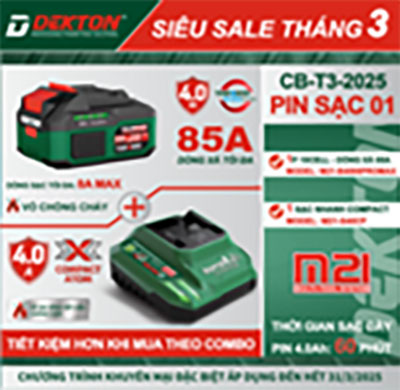 Combo Pin Sạc 21V Dekton 1 Pin 4.0Ah & 1 Sạc nhanh 4A (M21-B4085PR0MAX+M21-S40CP)