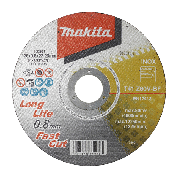 Đá cắt mỏng cho inox A60U 125x0.8x22.23mm Makita E-22953