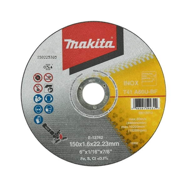 Đá cắt mỏng cho inox A60U 150x1.6x22.23mm Makita E-22458 9 da cat mong cho inox a60u 150x16x2223mm makita e 22458 1752727270