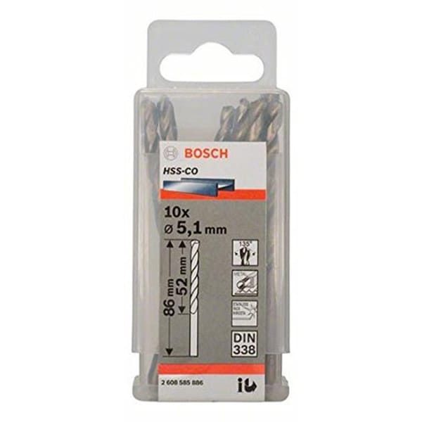 Hộp 10 mũi khoan sắt và inox 5.1mm HSS-Co Bosch 2608585886