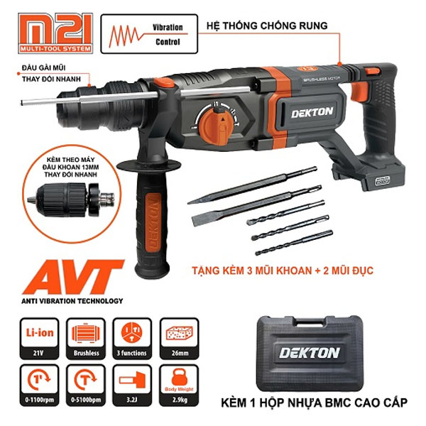 Máy khoan bê tông 3 chức năng 21V Dekton M21-RH2603BX (Chưa Pin & Sạc)