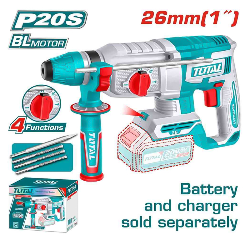Máy khoan bê tông 3 chức năng dùng pin 20V Total TRHLI20268 (Chưa Pin & Sạc)