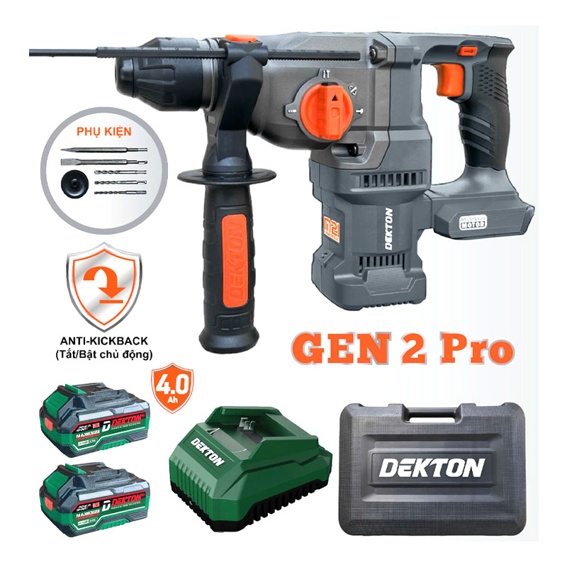 Máy khoan bê tông 3 chức năng dùng pin Dekton M21-RH2603PLUS (2 Pin 4.0Ah, 1 Sạc)