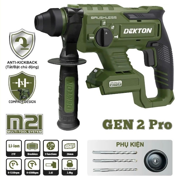 Máy khoan bê tông dùng pin 21V Dekton m21-RH2603XCP ( Chưa Pin & Sạc )