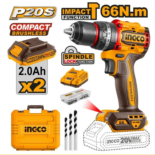 Máy khoan động lực pin 20V Ingco CIDLI20668 (2 Pin 2.0Ah & 1 Sạc)