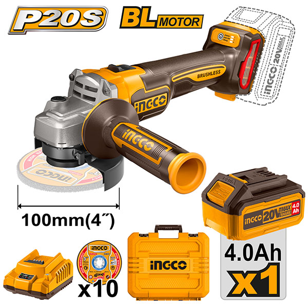 Máy mài góc dùng pin 20V Ingco CAGLI211041 (1 Pin 4Ah, 1 Sạc) 2 may mai goc dung pin 20v ingco cagli211041 1 pin 4ah 1 sac 1727775385