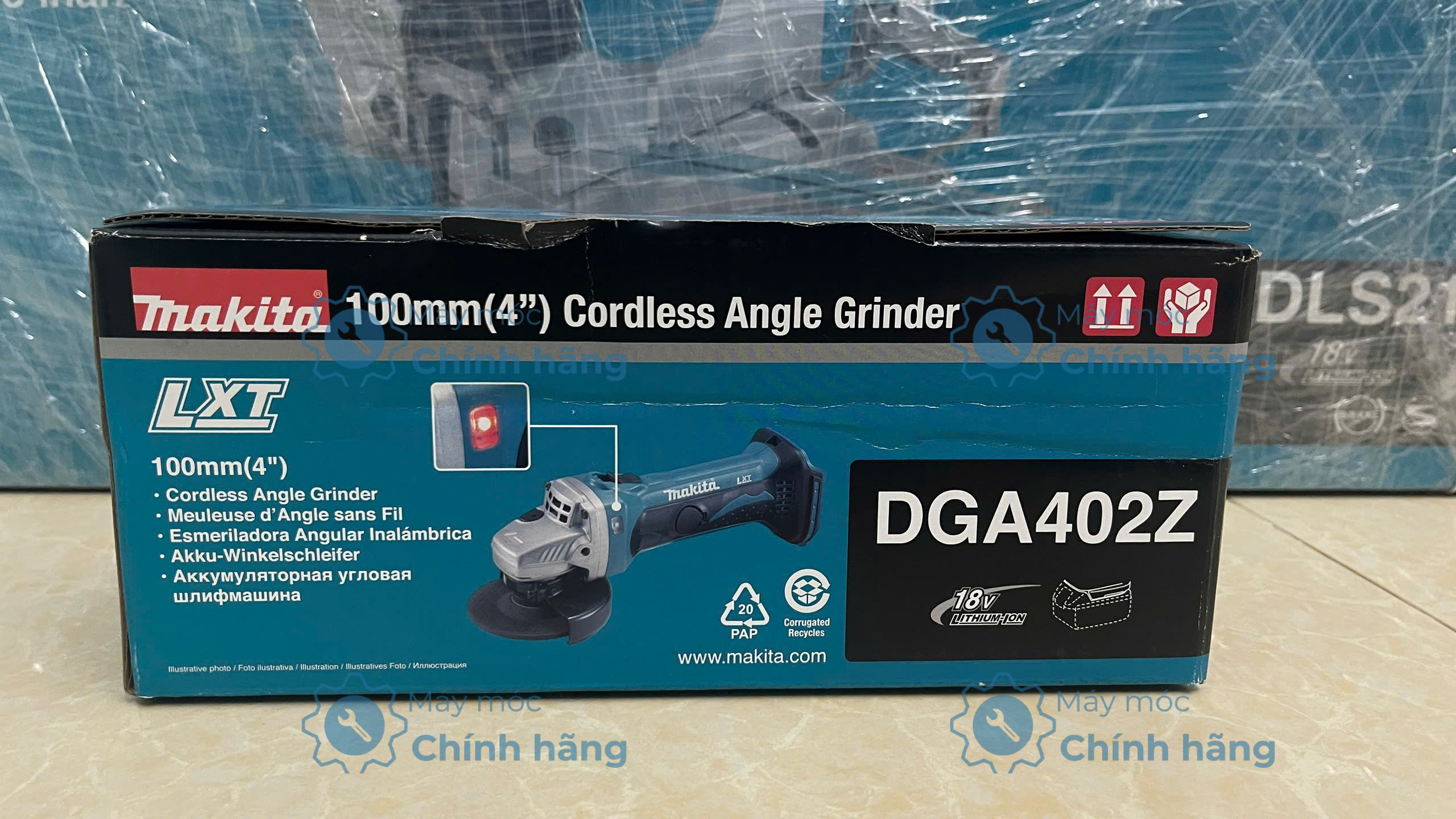 Vỏ hộp và thông tin Makita DGA402Z