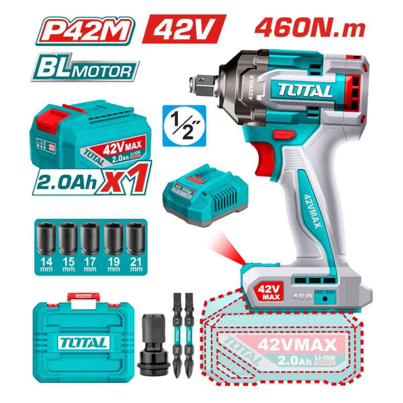 Máy vặn bu lông dùng pin 42V Total TIWLI42461 (1 Pin 2.0Ah, 1 Sạc) 5 may van bu long dung pin 42v total tiwli42461 1 pin 20ah 1 sac 1754377816