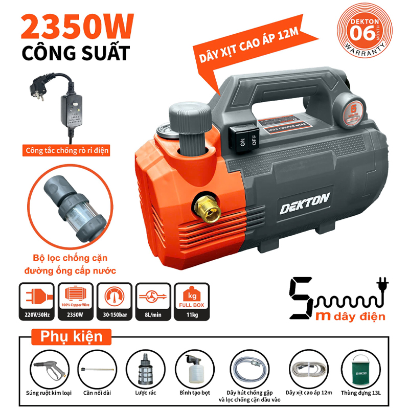 Máy xịt rửa áp lực 2350W Dekton DK-CWR2350PRO (Xám) 3 may xit rua ap luc 2350w dekton dk cwr2350pro xam 1749018708