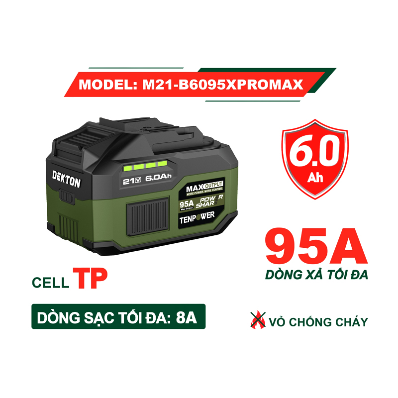 Pin Dekton 21V 6.0Ah M21-B6095XPROMAX