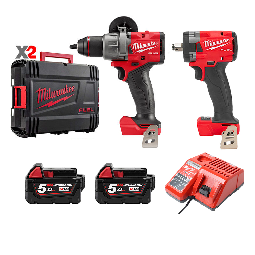 RED Combo 1 | Quý 2 - Máy khoan M18 FPD3-0X + Máy vặn bu lông M18 FIW212 + 2 Pin 18V/5.0Ah + Sạc 12V-18V