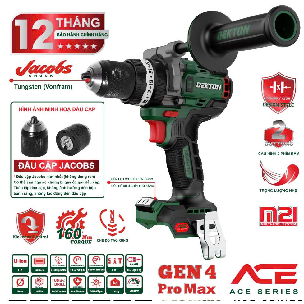 Thân máy khoan động lực dùng pin 21V Dekton M21-ID13160PROMAX