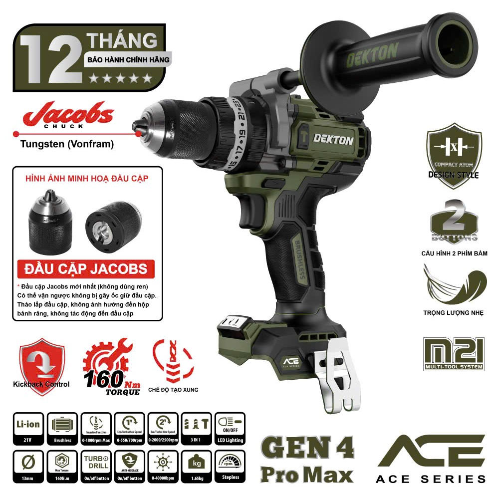 Alternative view of Thân máy khoan động lực dùng pin 21V Dekton M21-ID13160PROMAX