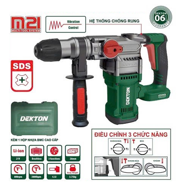 Thân máy Khoan đục 3 chức năng Dekton M21-RH2603AVT( Chưa Pin & Sạc)