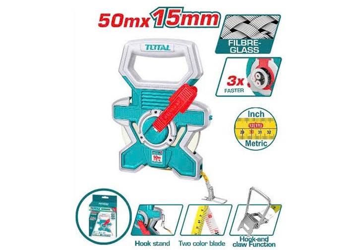 Thước dây sợi thủy tinh 50mx15mm Total TMTF18506