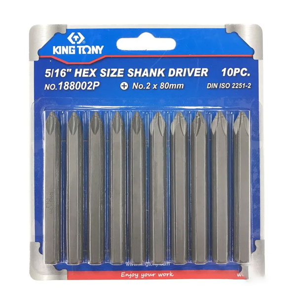 Vĩ 10 mũi vít đóng bake PH2x80mm Kingtony 188002P
