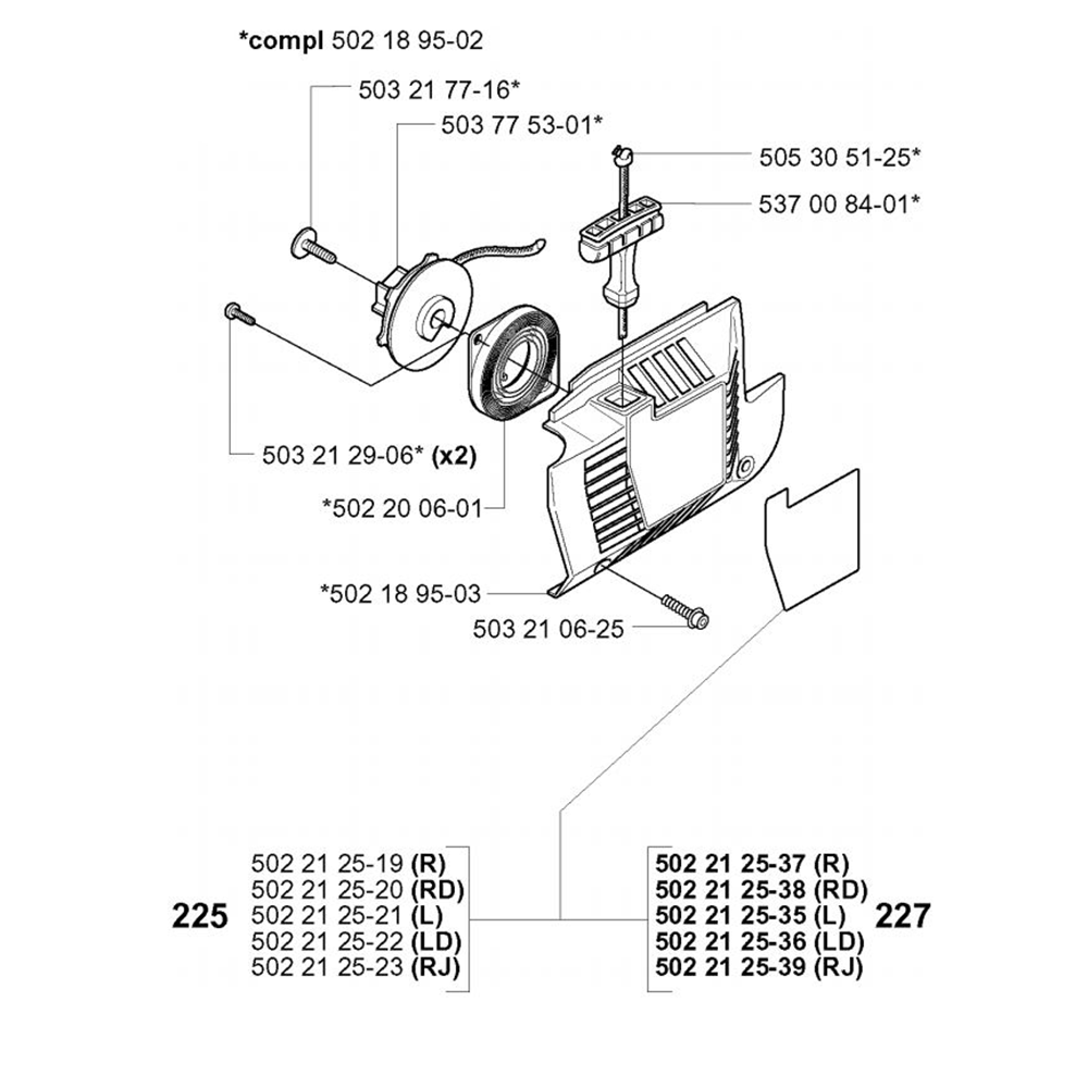Sơ đồ Bộ khởi động cho Husqvarna 225 L 3 225l 12