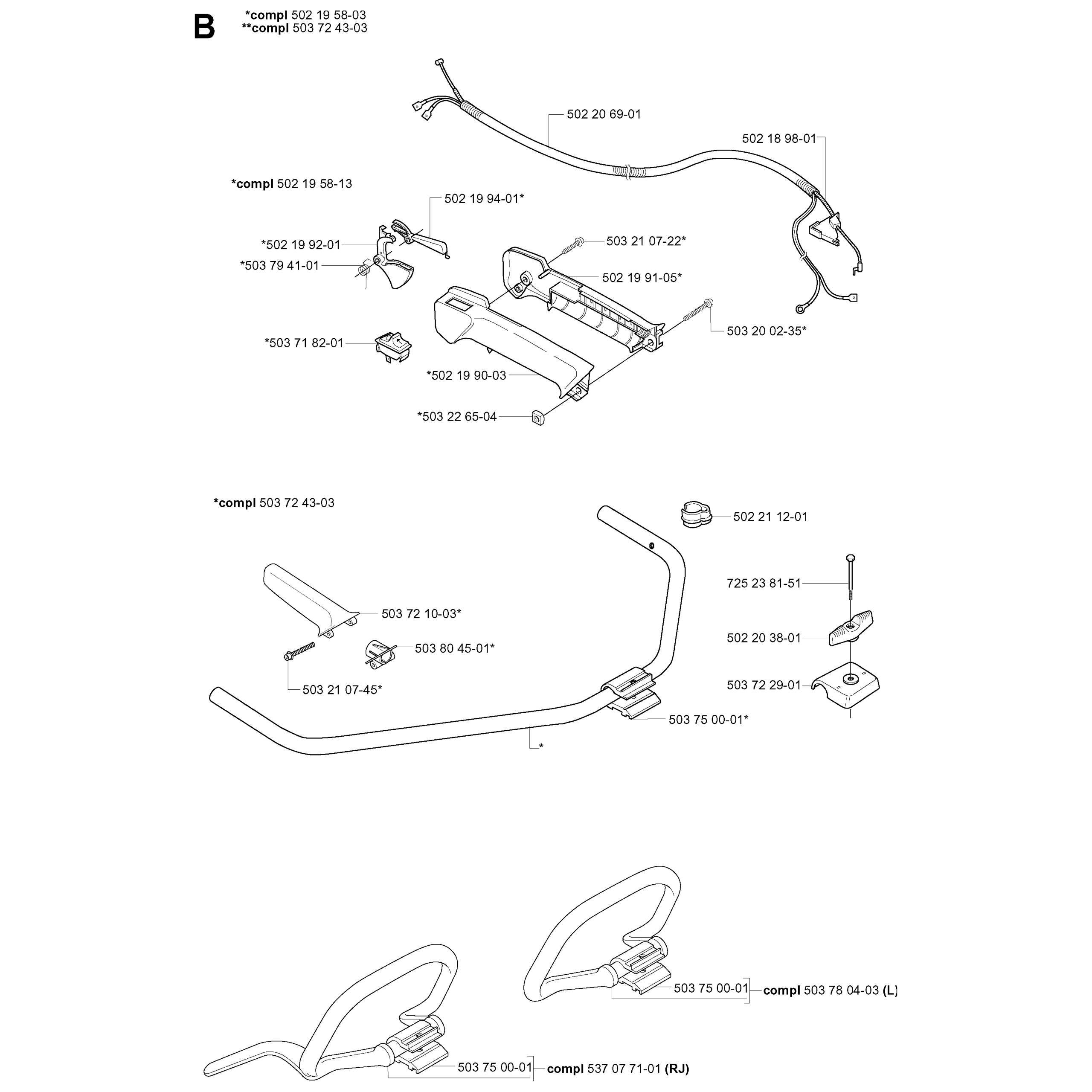 Sơ đồ Tay cầm & Điều khiển dành cho Husqvarna 225RJ