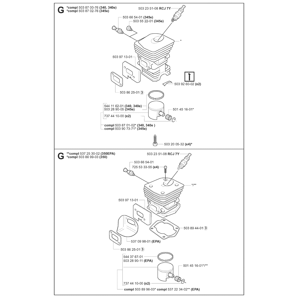 Sơ đồ Piston xi lanh cho Husqvarna 340