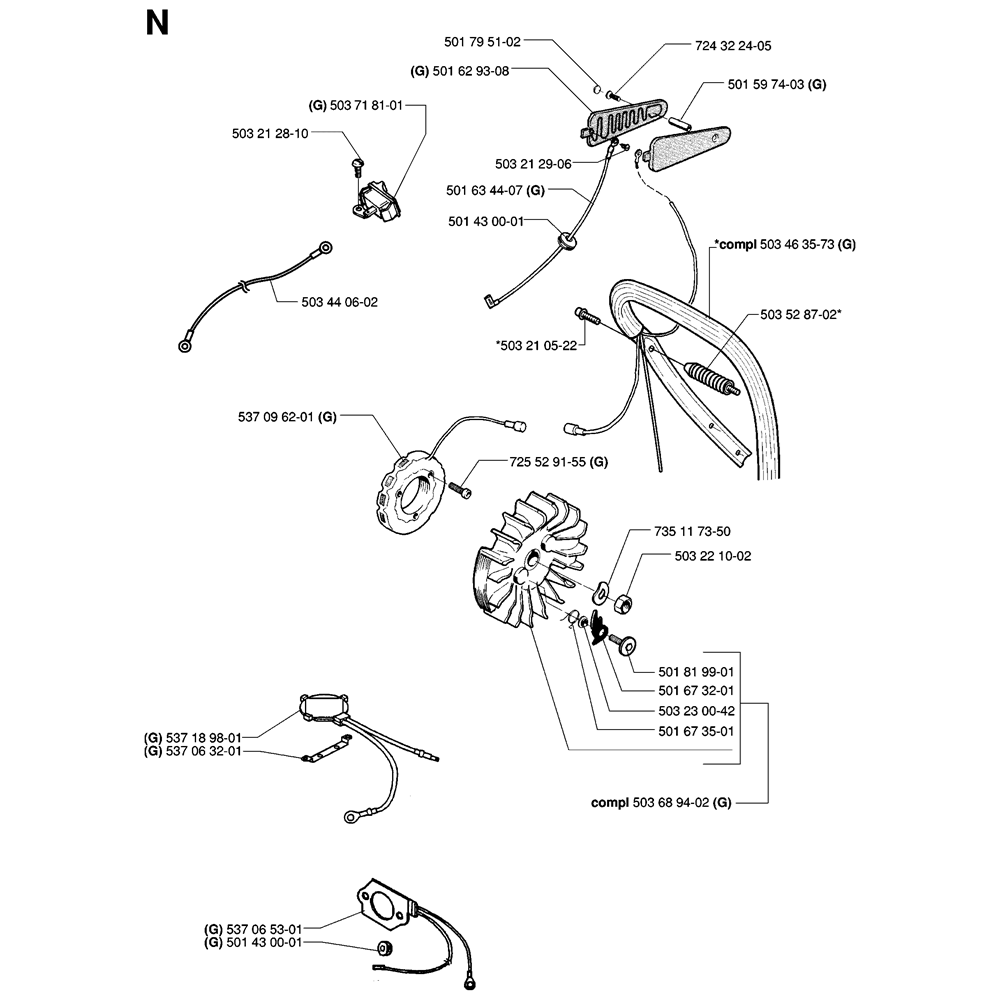 Sơ đồ Tay cầm sưởi cho Husqvarna 395XP