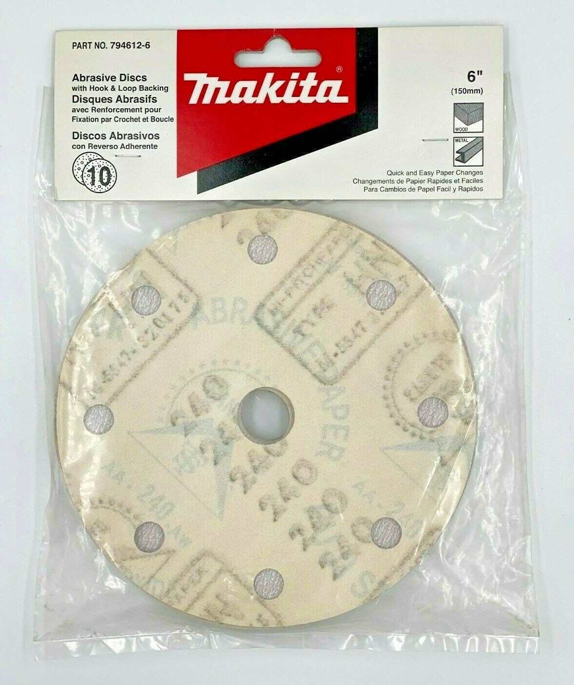 794612-6 Đĩa Nhám Tròn Cho Gỗ/kim Loại 150mm-A240′- 9 Lỗ(10 Cái/Hộp)