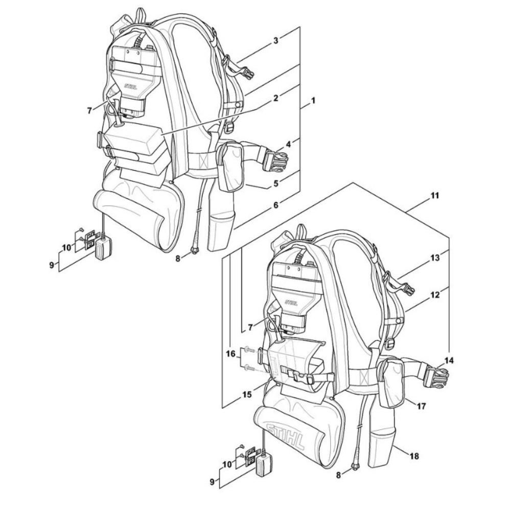 Sơ đồ Hệ thống vận chuyển cho Stihl ASA 65 3 asa65 carrying system assembly