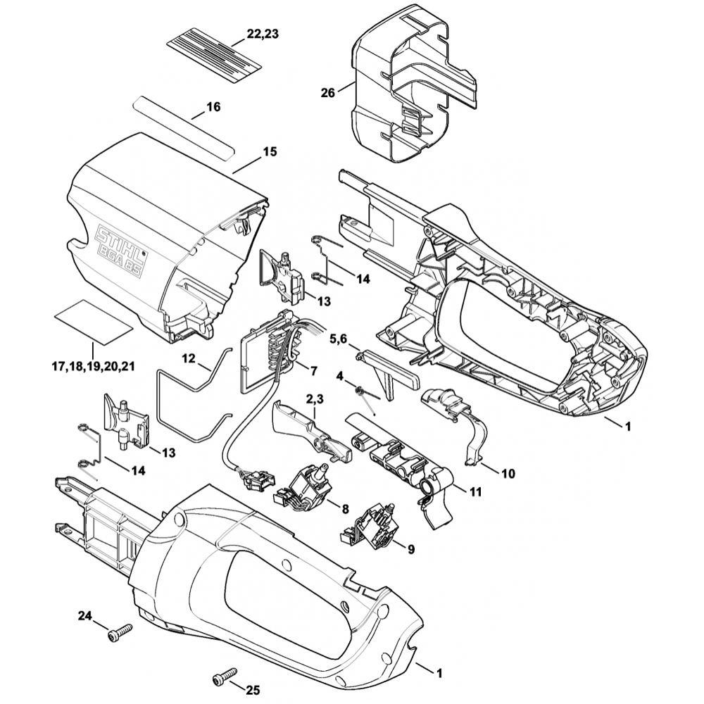 Sơ đồ Vỏ bọc tay cầm cho Stihl BGA85 2 bga85 handle housing cover