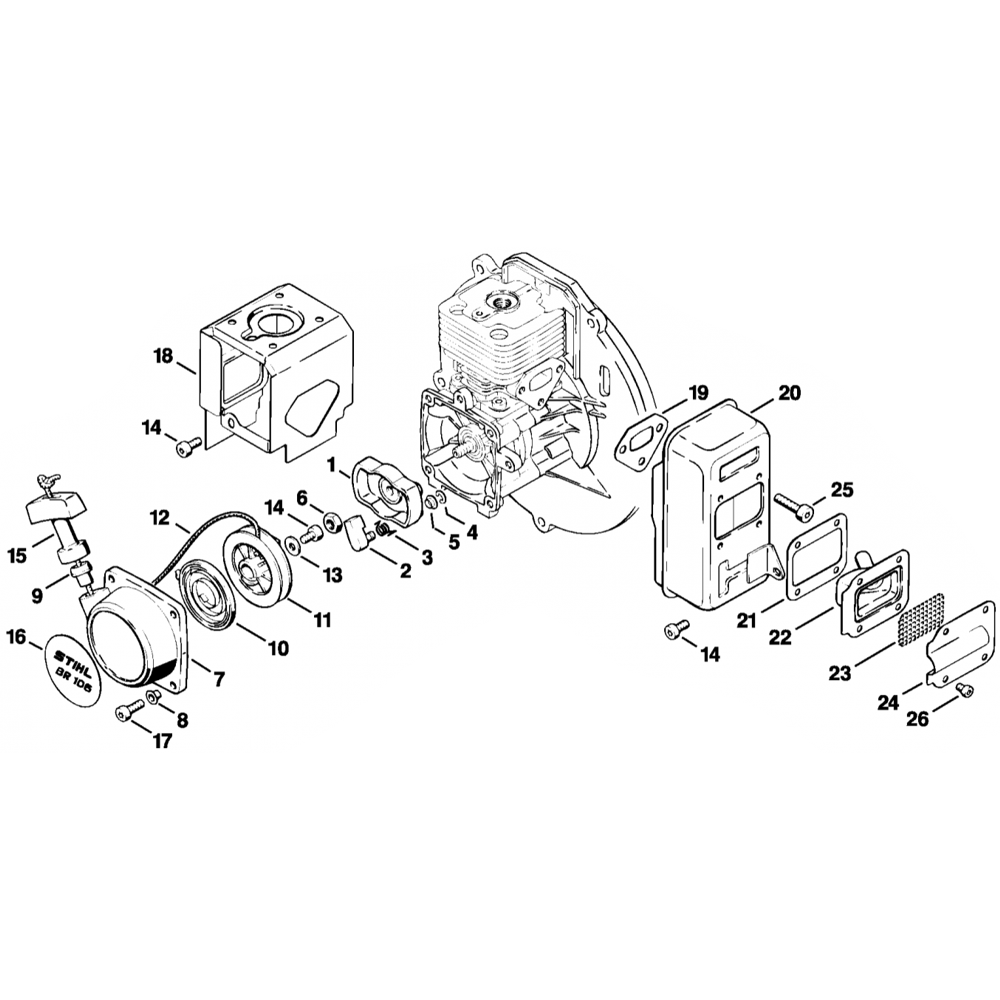 br106 rewind starter muffler