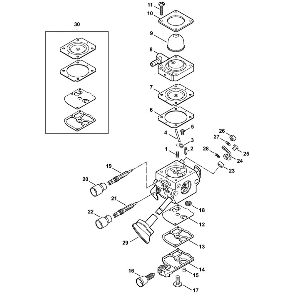 Sơ đồ Bộ chế hòa khí cho Stihl BR200 2 br200 carburetor 4241 19