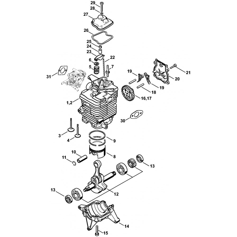 Sơ đồ Lắp ráp động cơ Stihl BR500 2 br500 engine