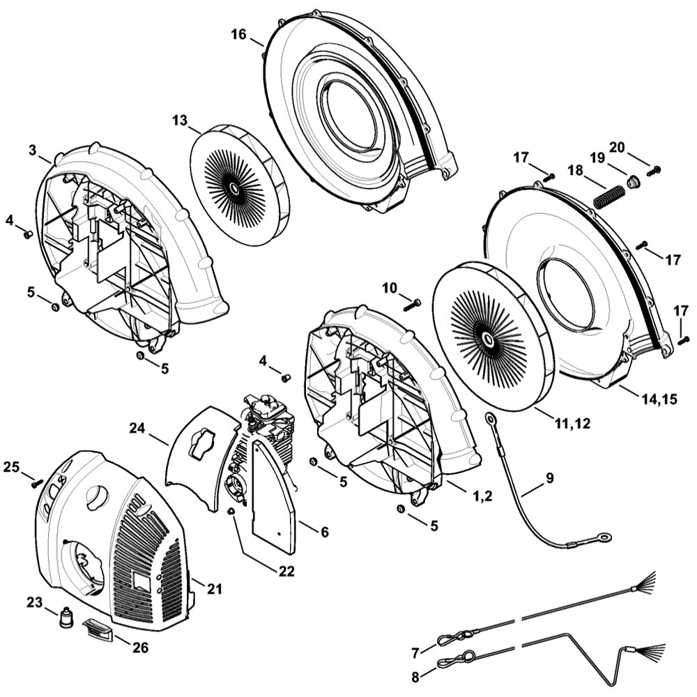 Sơ đồ Vỏ bọc quạt cho Stihl BR500 3 br500 fan housing shroud